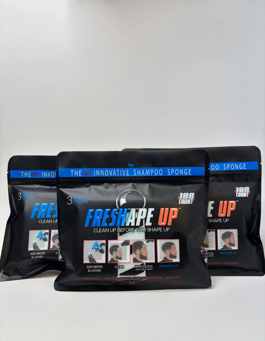 Freshape Up 100 Packs – Barber Shampoo Infused Sponges for Hairline Cleaning (No Rinse)