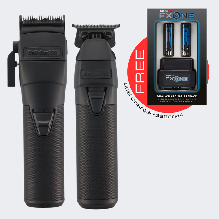 BaBylissPRO® FXONE BlackFX Clipper & Trimmer Prepack FX1CTMBTO with FREE Dual Charger+Batteries