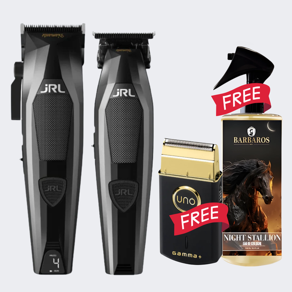 JRL Professional Diamante DI2025 Clipper & Trimmer Set Black with FREE Gamma Uno Foil Shaver Black and  Barbaros Aftershave Cologne