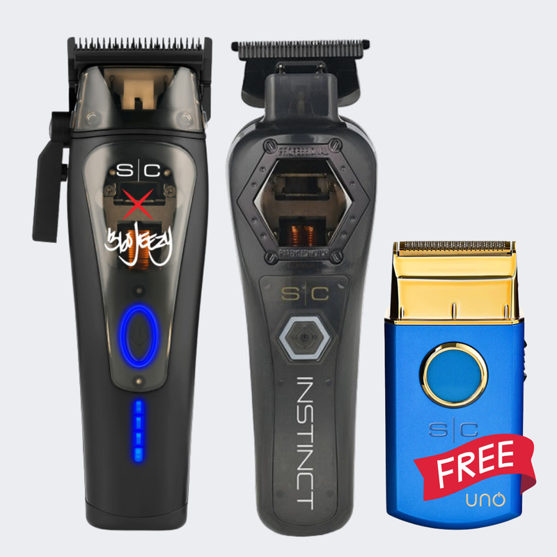 StyleCraft 360 Jeezy Clipper & Metal Instinct Trimmer Combo with FREE Gamma Uno Shaver