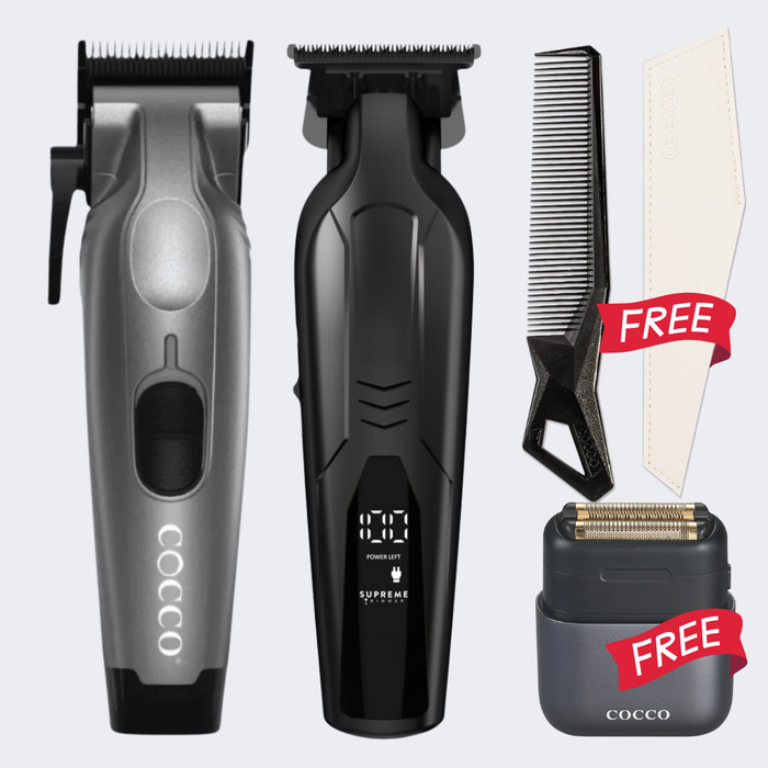 COCCO Hyper Veloce Pro Clipper Gray & Supreme Vader Lite Trimmer Black Combo with FREE Premium Comb and Impacto  Shaver