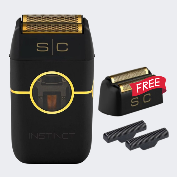 StyleCraft Instinct Metal Double Foil Shaver (SC807) BLACK with FREE Replacement Foil & Cutter Set