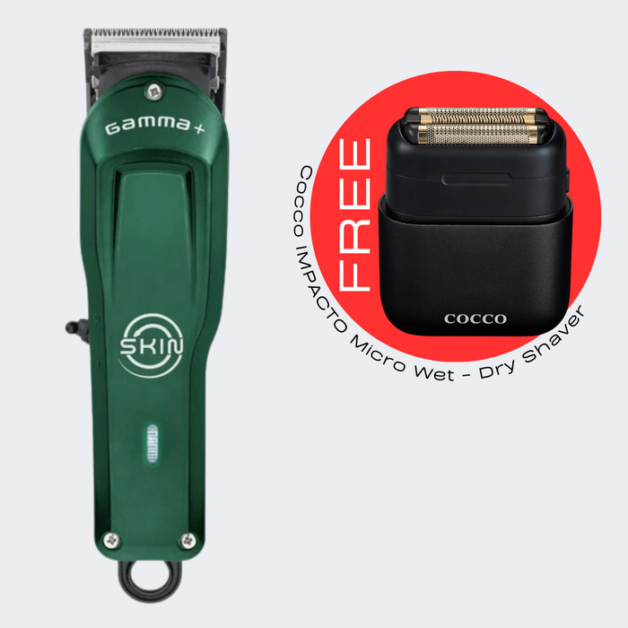 Gamma+ Skin Cordless Clipper w/ Super Torque Rotary Motor (GP603R) with FREE Impacto Wet-Dry Shaver