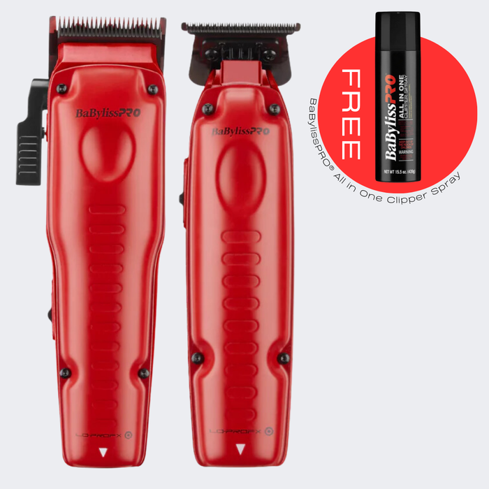 BaBylissPRO FXONE Lo-ProFX Limited Edition Matte Red Clipper & Trimmer Combo – FX829MR & FX729MR with FREE All in One Clipper Spray