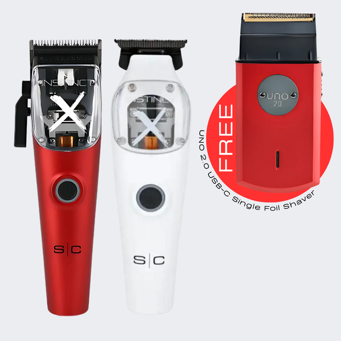 StyleCraft Instinct-X Cordless Hair Clipper and Trimmer Combo with FREE UNO Foil Shaver Red