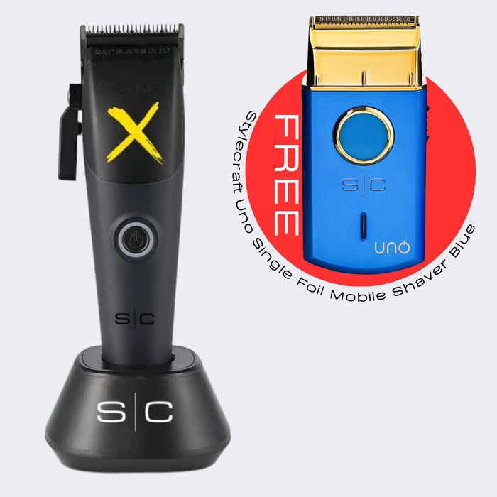 StyleCraft Instinct-X Cordless Hair Clipper SC608M with FREE UNO 2.0 USB-C Shaver Blue