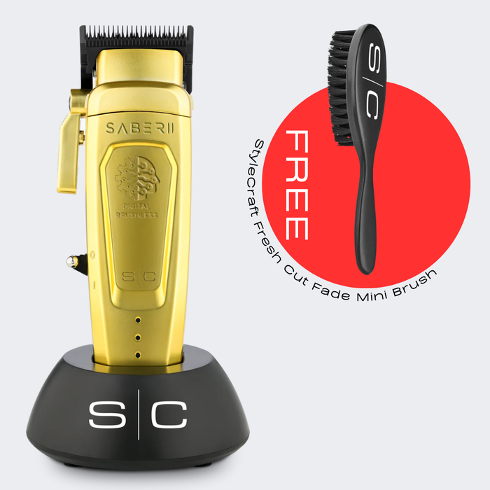 StyleCraft Saber 2.0 Cordless Modular Clipper w/ High-Torque Digital Brushless Motor - Gold