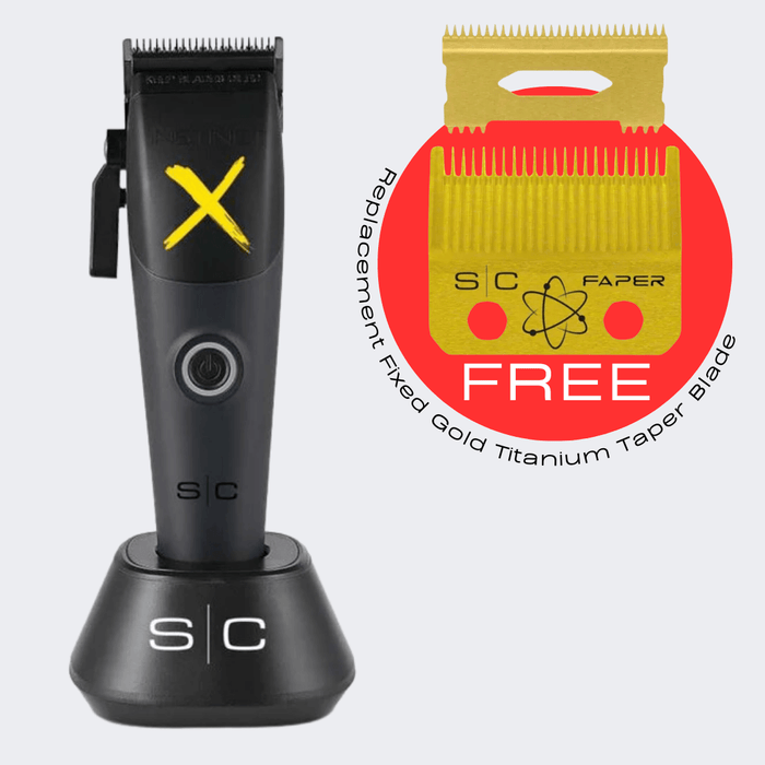 StyleCraft Instinct-X Cordless Hair Clipper SC608M with FREE Replacement Fixed Gold Titanium Taper Clipper Blade