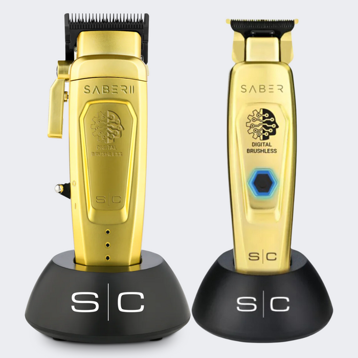 StyleCraft Full Metal Body Cordless Trimmer + 2.0 Cordless Modular Clipper Saber Gold Edition COMBO