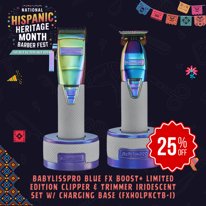 BaBylissPRO Blue FX Boost+ Limited Edition Clipper & Trimmer Iridescent Set w/ Charging Base (FXHOLPKCTB-I)