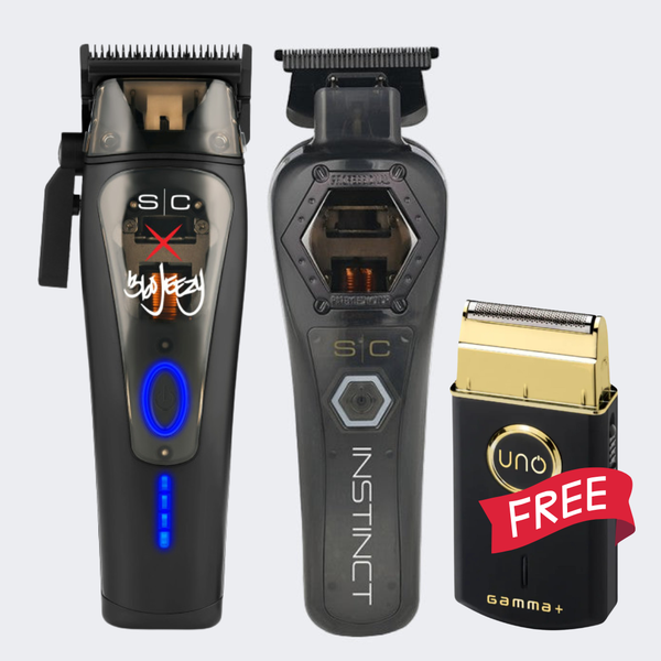 StyleCraft 360 Jeezy Clipper & Metal Instinct Trimmer Combo with FREE Gamma Uno Shaver Black