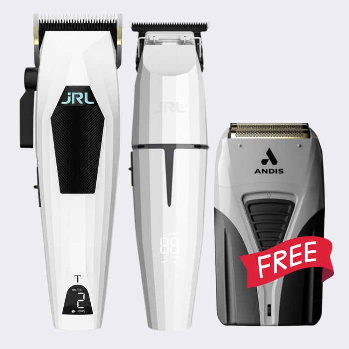 JRL 3000C Compact White Clipper & Ghost Trimmer Combo with FREE Andis ProFoil Plus Shaver