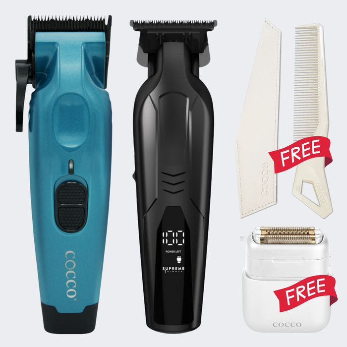 COCCO Hyper Veloce Pro Clipper Teal & Supreme Vader Lite Trimmer Black Combo with FREE Premium Comb and Impacto  Shaver