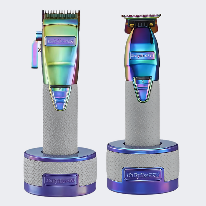 BaBylissPRO Blue FX Boost+ Limited Edition Clipper & Trimmer Iridescent Set w/ Charging Base (FXHOLPKCTB-I)