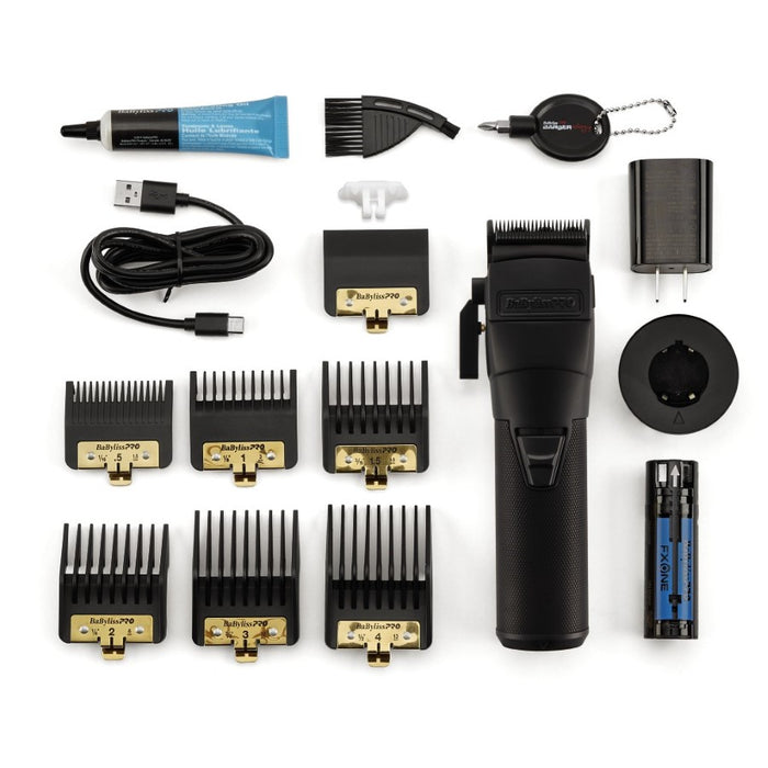 BaBylissPRO FXONE BLACKFX Clipper & Trimmer Combo with FREE UV Single Foil Matte Black Shaver & Case