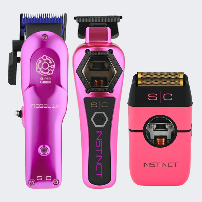 StyleCraft Rebel 2.0 Clipper, Instinct Metal Trimmer & Instinct Metal Foil Shaver Pink Combo