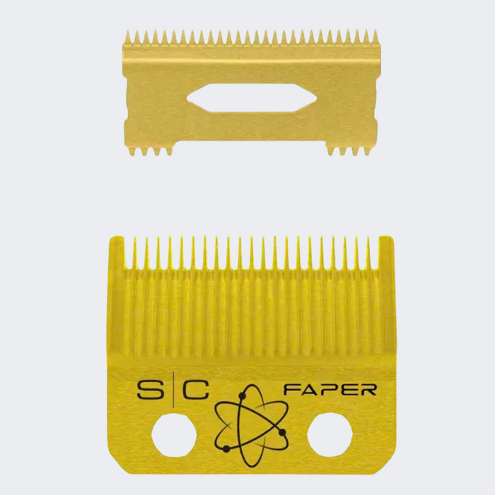 StyleCraft Replacement Fixed Gold Titanium Taper Hair Clipper Blade with Moving Slim Deep Cutter Set SC525G