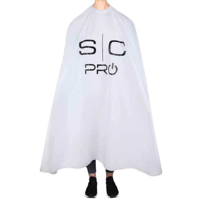 StyleCraft Barber Cape – White with Black Logo
