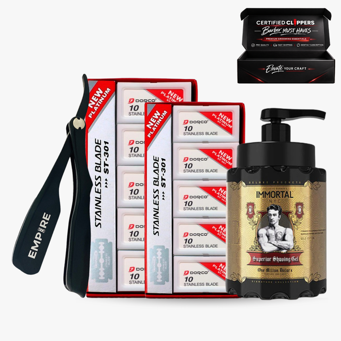Certified Clippers Straight Razor Kit – Empire Razor, Dorco Blades & Immortal NYC Shaving Gel