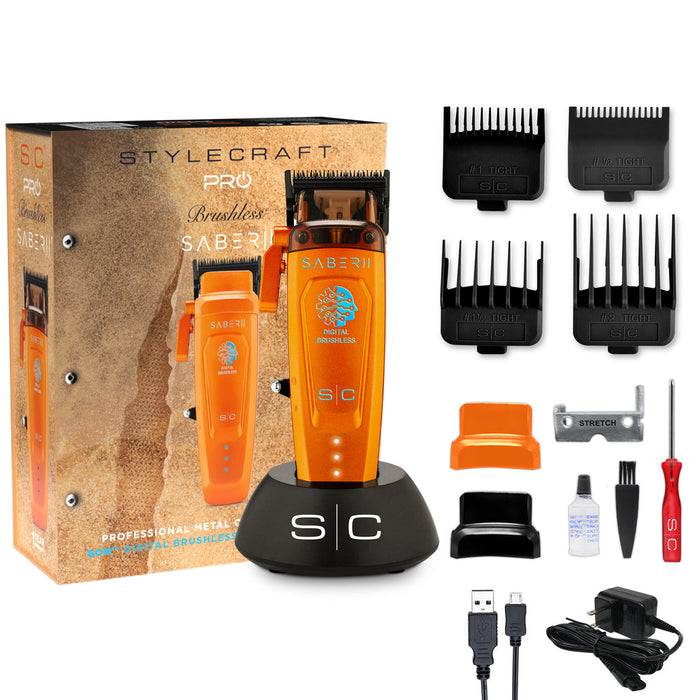 StyleCraft Saber 2 Cordless Digital Brushless Motor Clipper - Orange SC617O