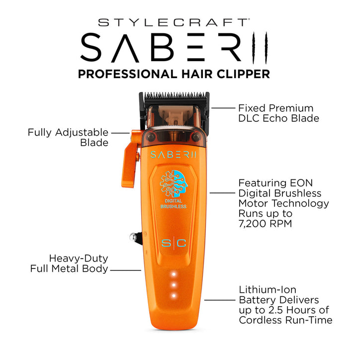 StyleCraft Saber Cordless Clipper & Trimmer Combo – Orange