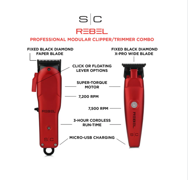 StyleCraft Super-Torque Modular Rebel Clipper & Trimmer Combo Set - Red (SC203)