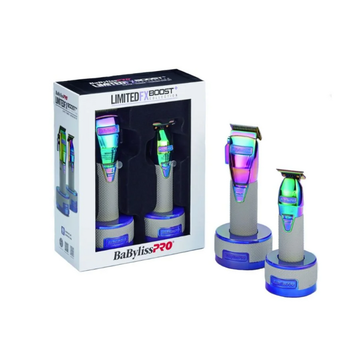 BaBylissPRO Blue FX Boost+ Limited Edition Clipper & Trimmer Iridescent Set w/ Charging Base (FXHOLPKCTB-I)