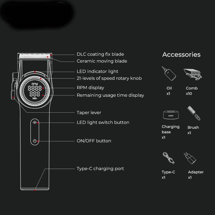 VGR V-001 Professional BLDC Motor Cordless Clipper