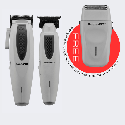 BaBylissPRO® LithiumFX+ Limited Edition Grey Cord/Cordless Clipper & Trimmer Combo with FREE BabylissPRO LithiumFX Double Foil Shaver - Grey - Certified Clippers