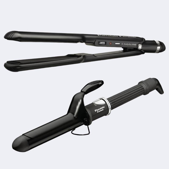 BaBylissPRO Porcelain Ceramic Flat Iron Curling Iron Combo BPCPP6 Certified Clippers