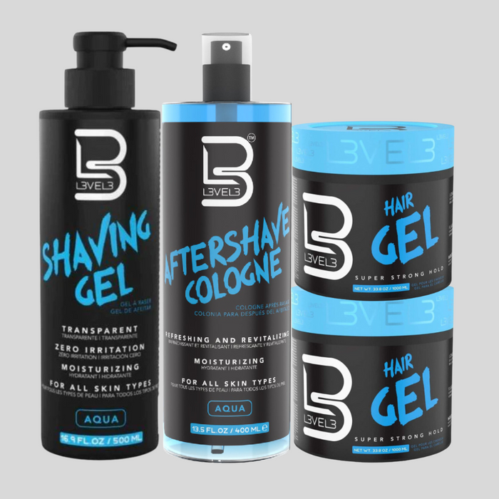 Barber Must Haves Subscription Box - L3VEL3 Shaving Gel, Aftershave Cologne and Hair Gel