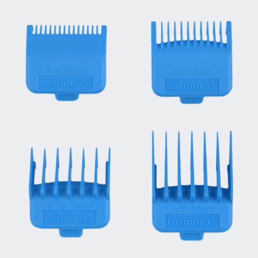 Gamma+ Professional Dub Magnetic Tight Clipper Guards 4 - Pack Cyan Blue - Certified Clippers