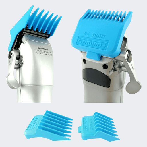 Gamma+ Professional Dub Magnetic Tight Clipper Guards 4 - Pack Cyan Blue - Certified Clippers