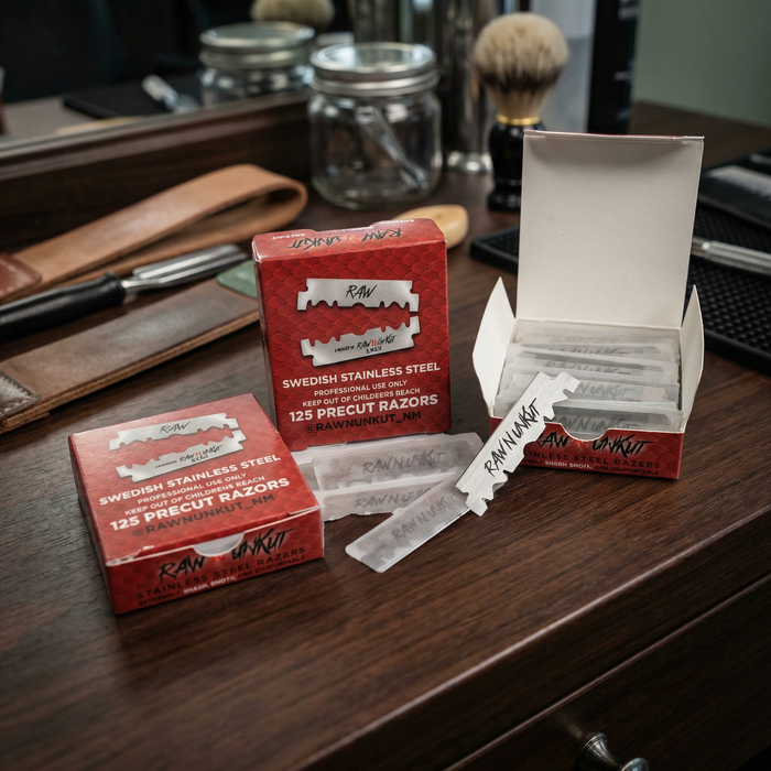 Raw N Unkut Precut Razor Blades for Professional Barber Use