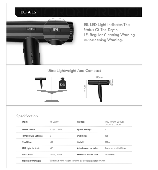 JRL Forte Pro Dryer – White - Certified Clippers