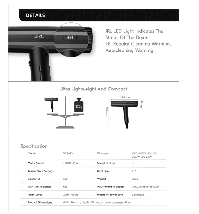 JRL Forte Pro Dryer – White - Certified Clippers
