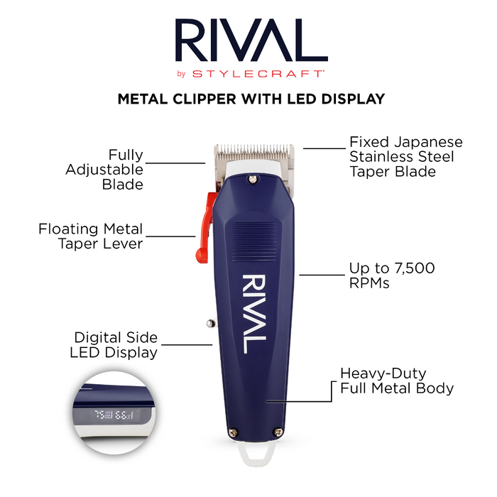 StyleCraft Rival Metal Cordless Clipper with Digital Display