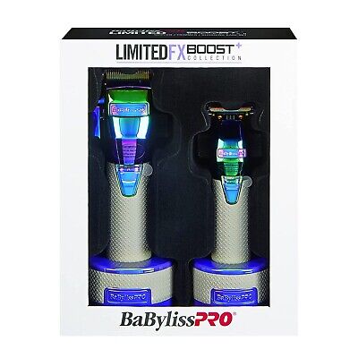 BaBylissPRO Blue FX Boost+ Limited Edition Clipper & Trimmer Iridescent Set w/ Charging Base (FXHOLPKCTB-I)