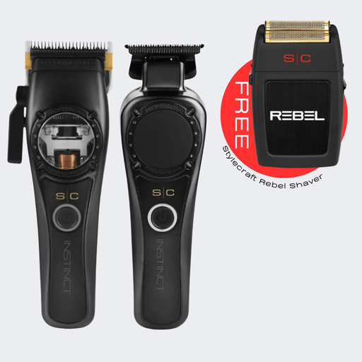 StyleCraft Instinct Clipper & Trimmer Combo with FREE Rebel Shaver - Certified Clippers