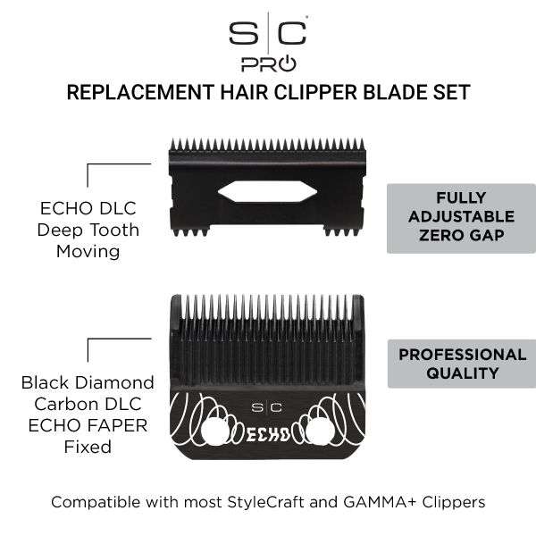 StyleCraft Replacement ECHO Fixed DLC Blade with Deep Tooth Cutter Set – SC545BL - Certified Clippers