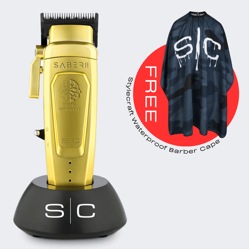 StyleCraft Saber 2.0 Cordless Modular Clipper Gold with FREE Barber Cape - Certified Clippers